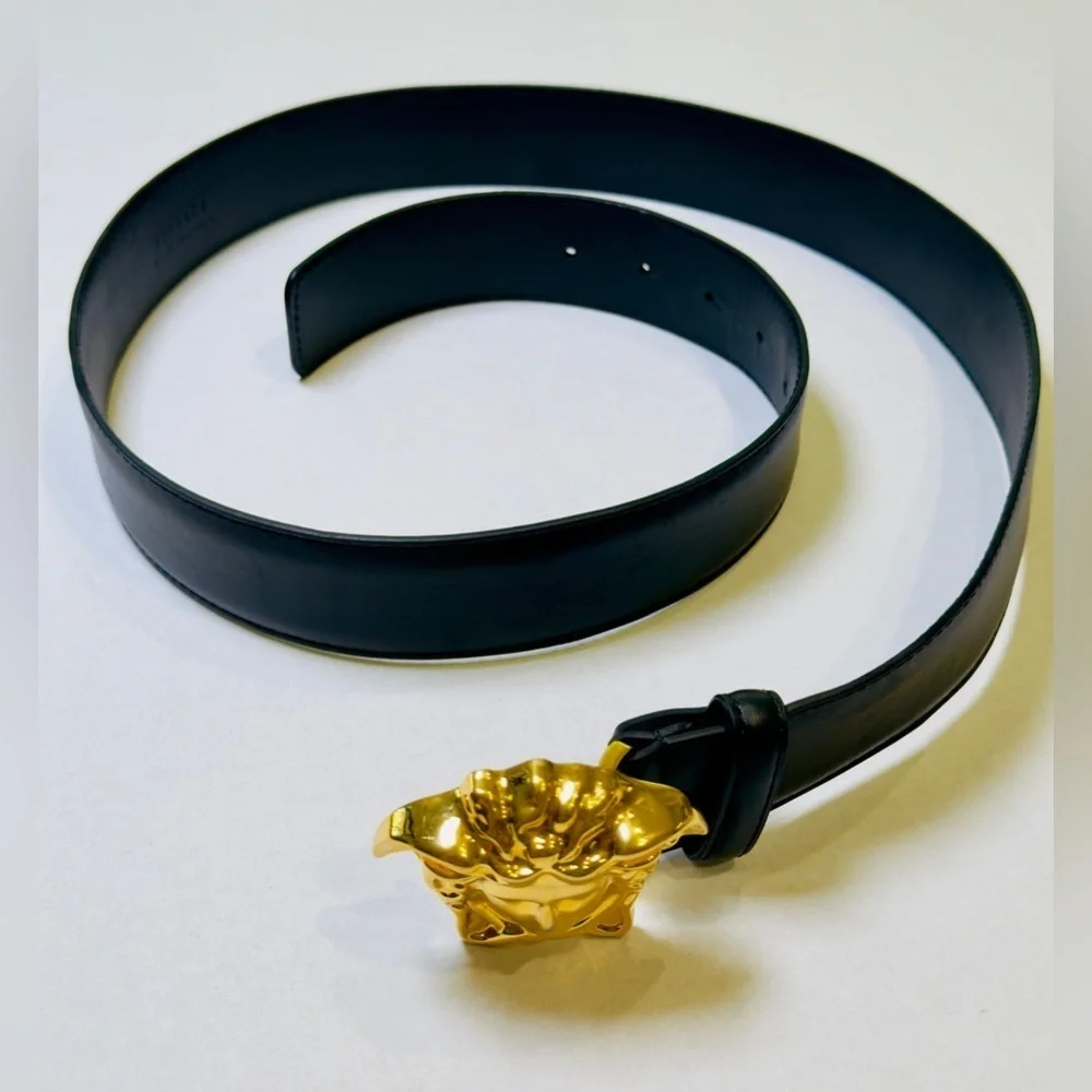 Versace La Medusa Greca Buckle Leather Belt Black 100 Cm DCU4140 Size 34